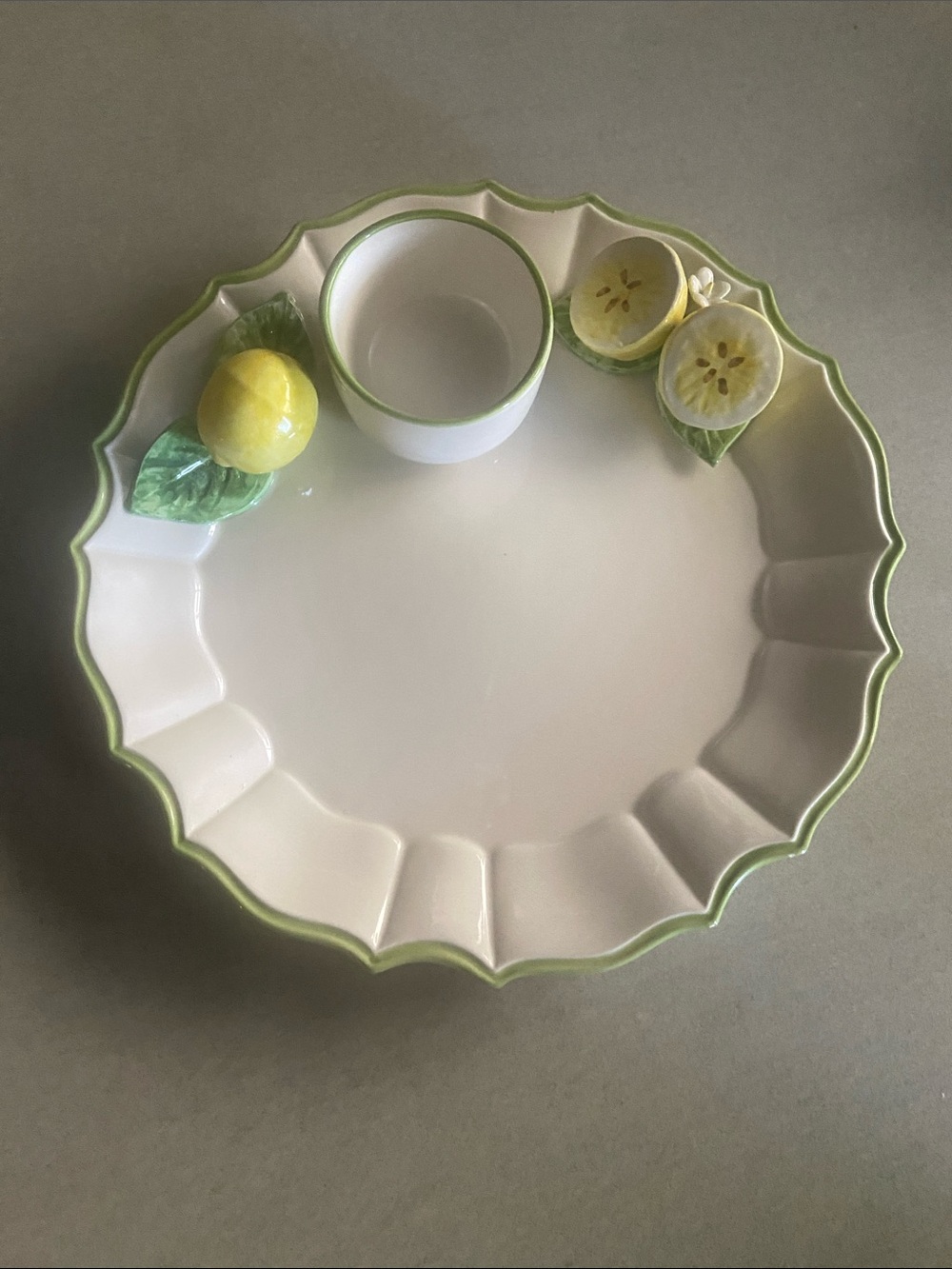 Scalloped White Ceramic serving Plate — Made in Italy 12in round